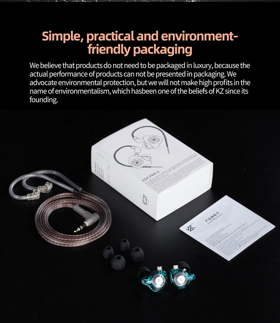 KZ EDX PRO X IEM Earphones Dynamic Drive HiFi Deep Bass Sound Earbud Sport Music Noise Cancelling Headset with Detachable Cable